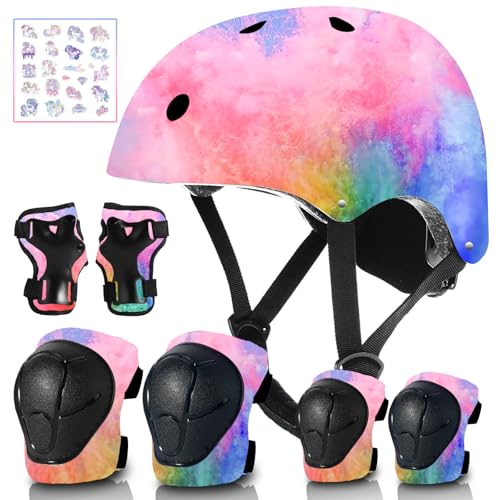 Adjustable Gradient Color Kids/Toddler Bike Helmet for 1-2-3-5-8-14 Years Boys Girls,Skateboard Helmet with Knee and Elbow Pads Wrist Guard Roller Skates,Cycling,Skating Scooter Longboard