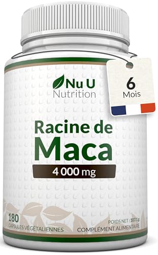 Maca Root 4000mg - 180 Gélules Végétaliennes - 6 Mois - Racine de Maca Péruvienne de Haute Puissance pour Hommes et Femmes - Fabriqué en Europe - Nu U...