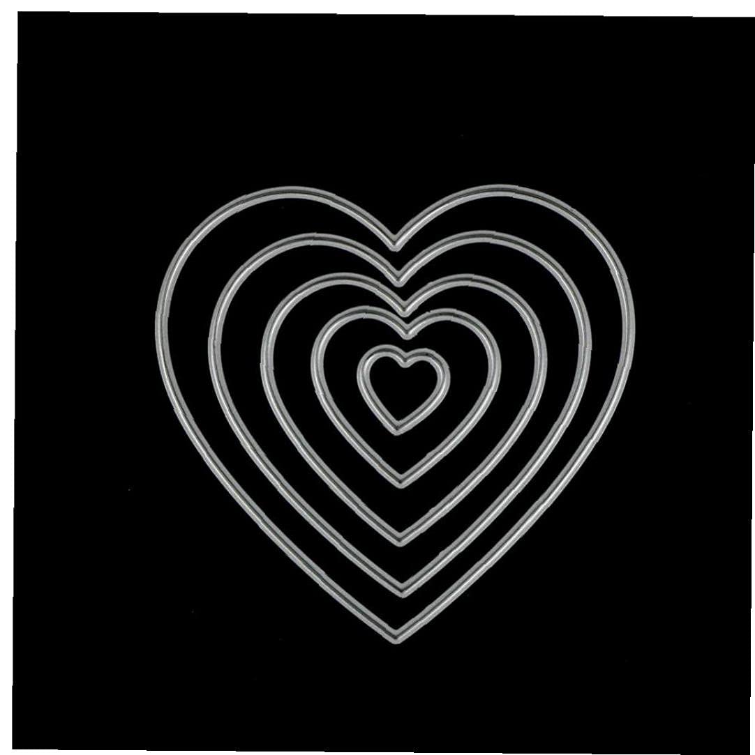 Ruluti 5Pcs Heart Shape Diy Metal Embossing Cut Die Stencil Craft Cards Multi-Layers Geometric Cutting Die Album Book Scrapbooking