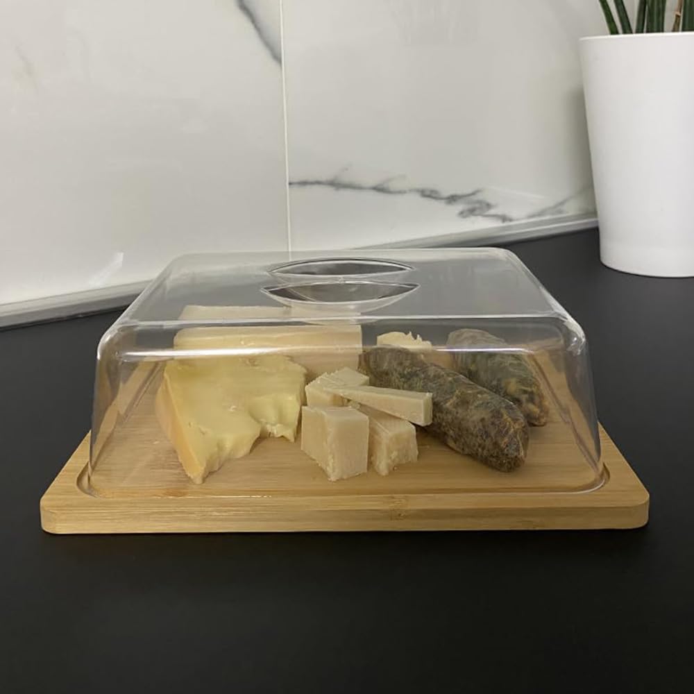 Paluplus Tagliere Rettangolare in Legno di bambù con Coperchio, Misura 24x18,5x8,5 cm, Vassoio con Maniglia, Piatto da servita per Formaggi, Salumi, Snack, Aperitivo -5998F