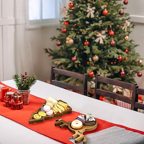 Sliner 2 Pcs Christmas Acacia Wood Serving Platter Tree and Antler Shaped Wooden Food Dish Display Plate Fruit Platter Tray Charcuterie Board Tray Christmas Kitchen Gifts, 11.02 x 7.87, 11.42 x 9.45