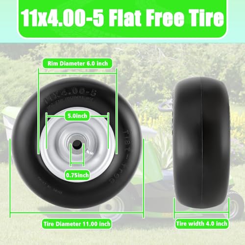 11x4.00-5 Lawn Mower Tires Flat Free Tire and Wheel 2 Pack Universal Fit 11x4-5 Flat Free Tire with Rim, 3.4\"-4\"-4.5\"-5\" Centered Hub, 3/4\" or 5/8\" or 1/2\"Bushings - Thumbnail 6