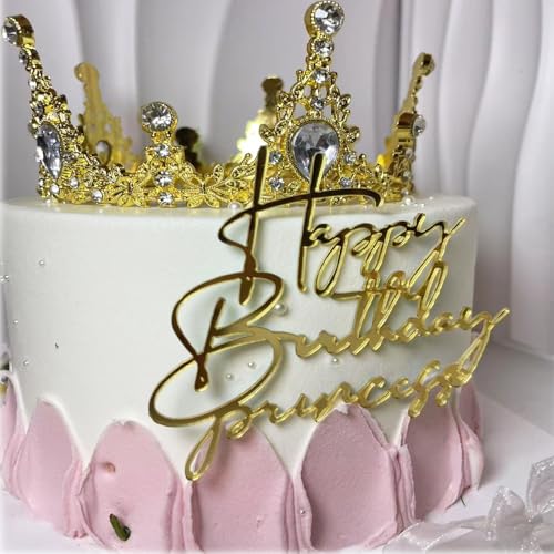 Happy Birthday Princess Gold Cake Topper,Princess Theme Party/Baby Shower Cake Decoration,Girls Happy Birthday Party Decorations Supplies for Children or Adult