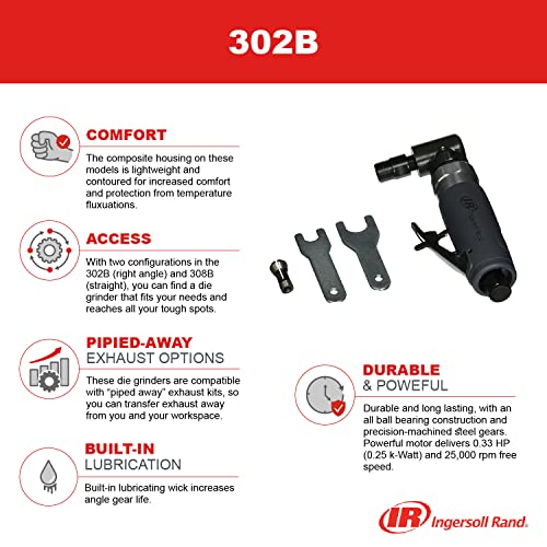 Image of Ingersoll Rand 302B Angle Air Die Grinder, 20,000 rpm, 0.33 hp, 1 /4 inch Collet, Rear Exhaust