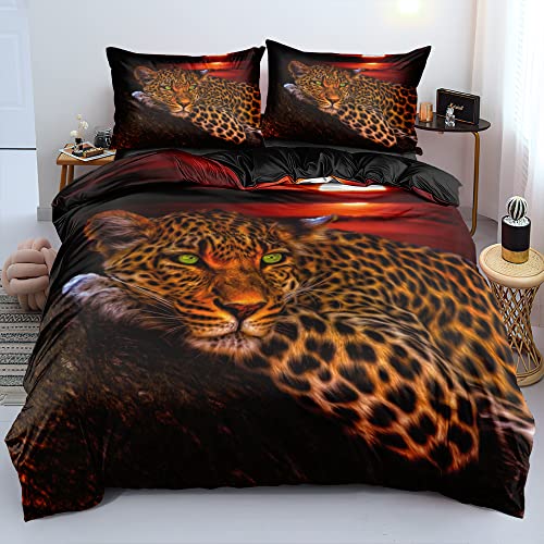Holiyjog Cheetah Print Bedding Leopard Quilt Cover Sets Brown Linens Bed Pillow Shams Twin Size Animal Home Textile (Twin, 002)