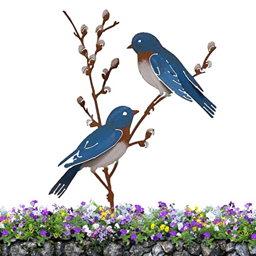 Metal Birds Yard Decor Chickadee,Tetas en Una Rama Rusty Tree Art - Decoración al aire libre Pintada de metal de pájaro para el alféizar de la ventana de la valla del jardín delantero Jingan