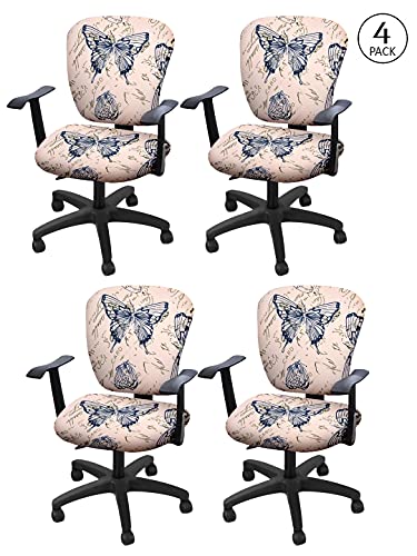 Image of Cortina Computer Desk Seat Covers | Stretchable Elastic Polyester Spandex Cover | Removable Revolving Chair Protector | Office Chair Polyester Covers | Abstract Print - Beige | Chair Cover Set of 4