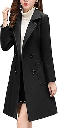 Bankeng Women Winter Wool Blend Camel Mid-Long Coat Notch Double-Breasted Lapel Jacket Outwear