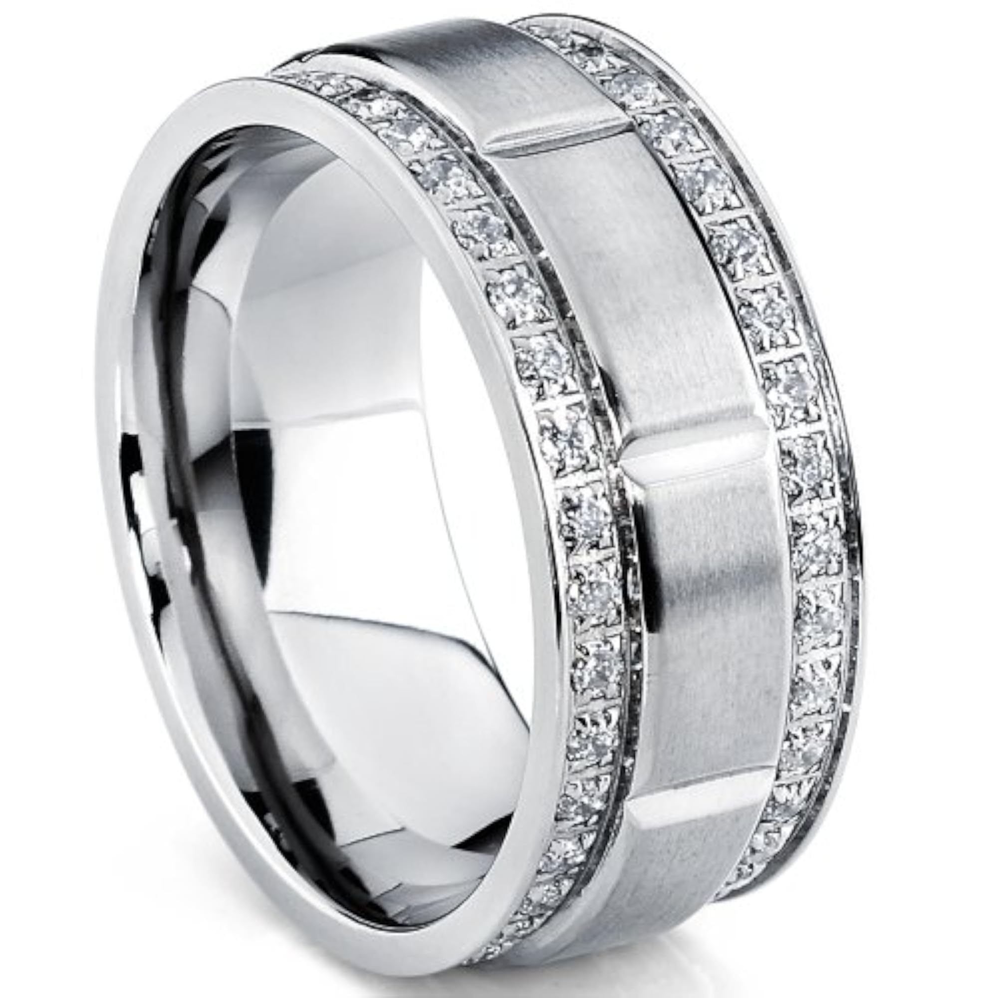 Men's Titanium Band Ring with Double Row Cubic Zirconia