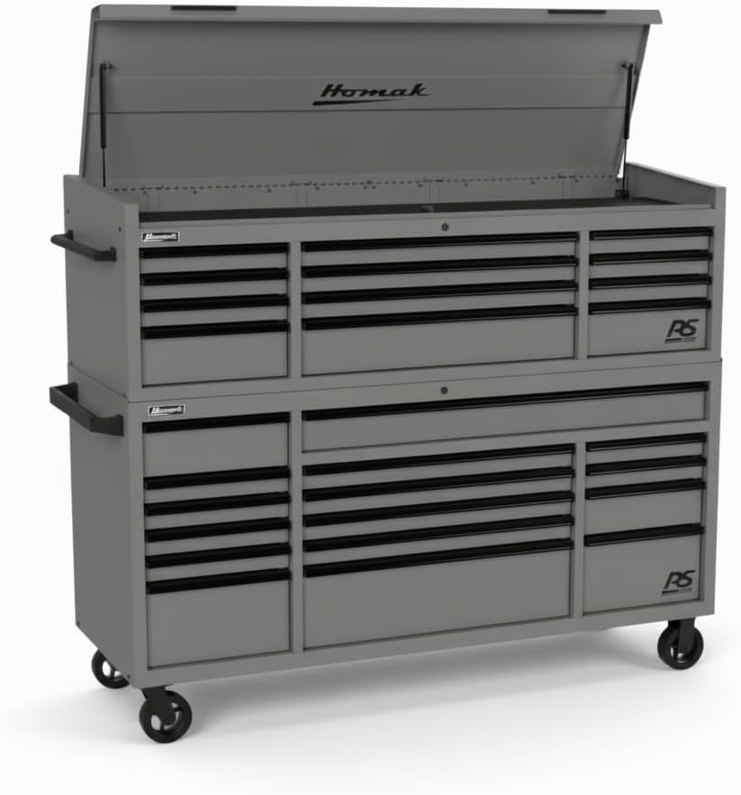 Homak 72" RS Pro Combo Rolling Hutch and top Chest (ToolChest, Grey)