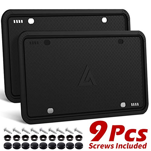 Aujen Silicone License Plate Frame, 2 PCS License Plate Holder, Universal American Auto Black License Plate Frame Rust-Proof, Rattle-Proof, Weather-Proof