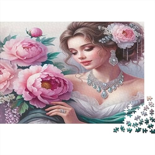 Puzzle de 1000 piezas para adultos, rompecabezas pesado Woman with Peonies de 52 x 38 cm