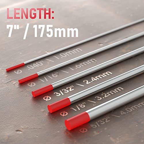 Image of YESWELDER TIG Welding Tungsten Electrode Red Tip | 5pk 3 /32 inch & 5pk 1 /8 inch by 7 inch Assorted-size Red WT20 /EWTh-2