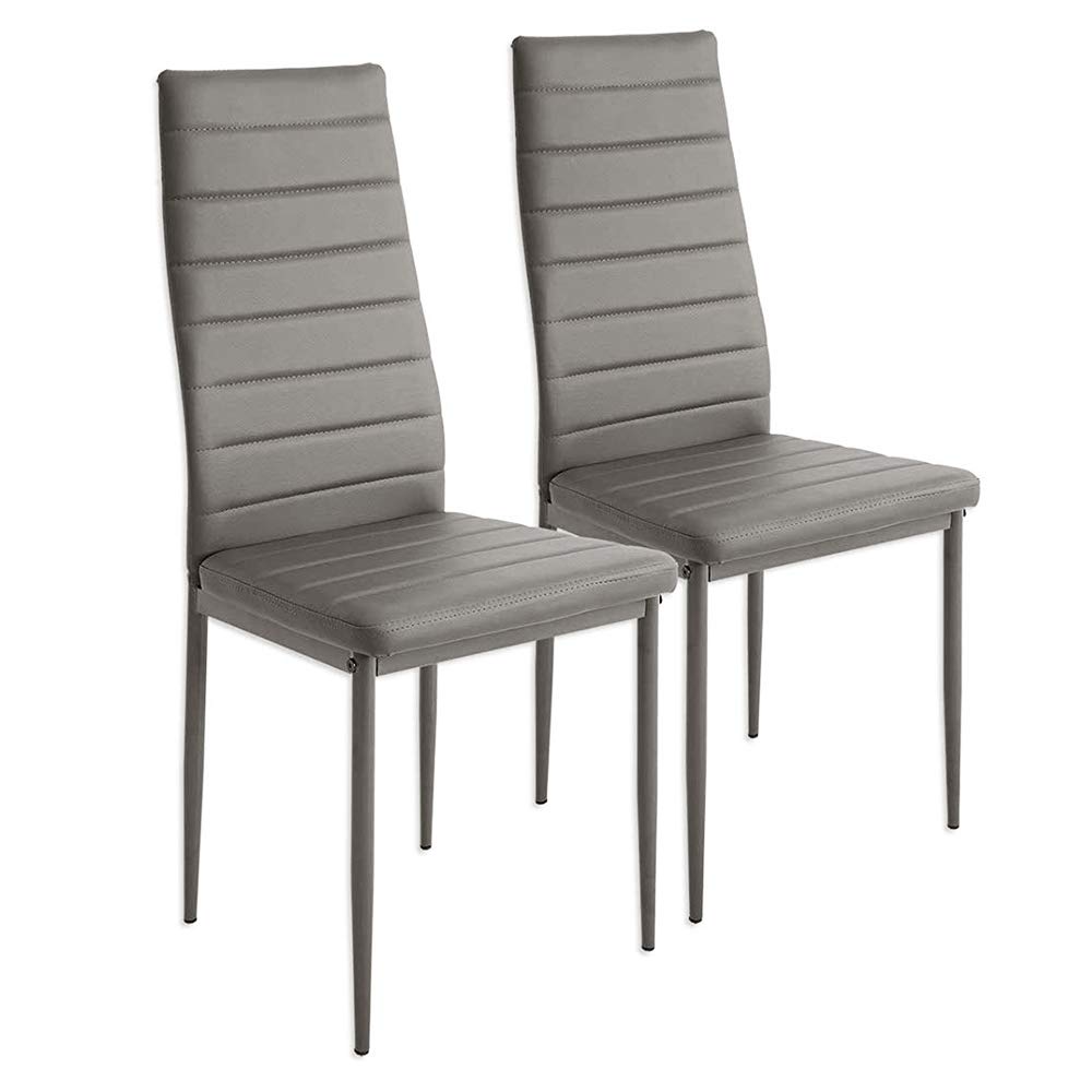 Pack 2 Sillas Lauter Polipiel - Set de Sillas de Comedor, Asiento y Respaldo Acolchado, Set de sillas de Comedor,SGS Tested,2 Piezas (Gris)