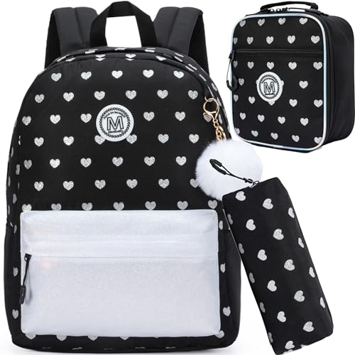 ZBAOGTW Girls' Backpack Ages 8-10 - Black Laptop Travel School Bag with Lunch Box Set