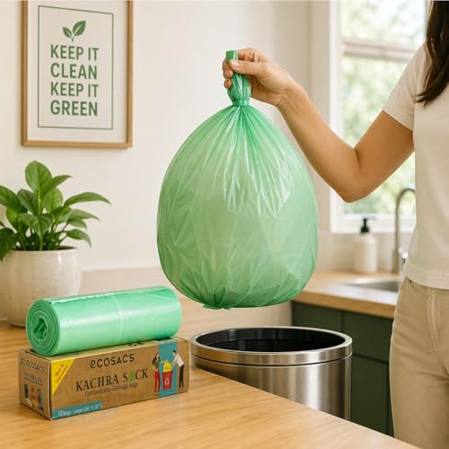 Image of Kachra Sack Large Garbage Bags | 24x32 Inch Trash Bags with Ties | Degradable, Leak-Proof & Eco-Friendly | Heavy-Duty Waste Disposal Bags for Home, Office & Commercial Use | 15 Rolls Each | Pack of 2