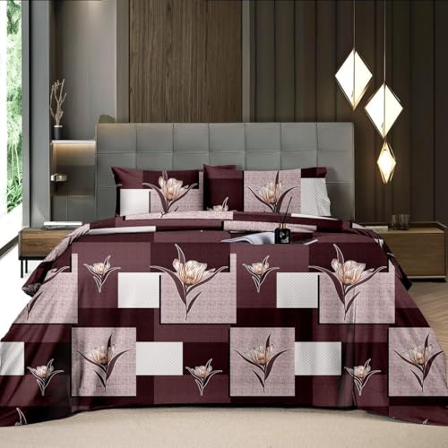 Image of Super King Size Bedsheet, 108X120 Inch, 10 Feet Bedsheet, 240 TC Soft Rich Glace Cotton Fabric, XXXL Size with 2 Pillow Covers (Dusk Brown)