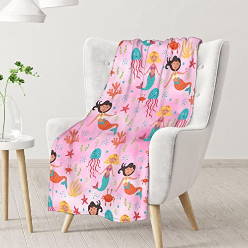 Mercuryelf Mermaid Throw Blanket - Soft, Fuzzy & Warm - 60x80 Inches Flannel Blankets for Bed, Couch - Pink Cute Throws Gift for Women, Adults