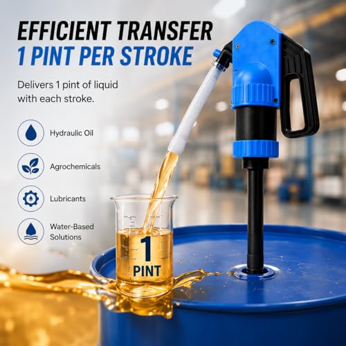 Image of 55 Gal Hand Drum Pump - Plastic Lever Action Drum Pump for DEF, Antifreeze, Oil & Low-Viscosity Liquids - Includes 5.74 ft 3 /4 inch Corrugated Hose - Manual Siphon Pump for 55 Gallon Barrel