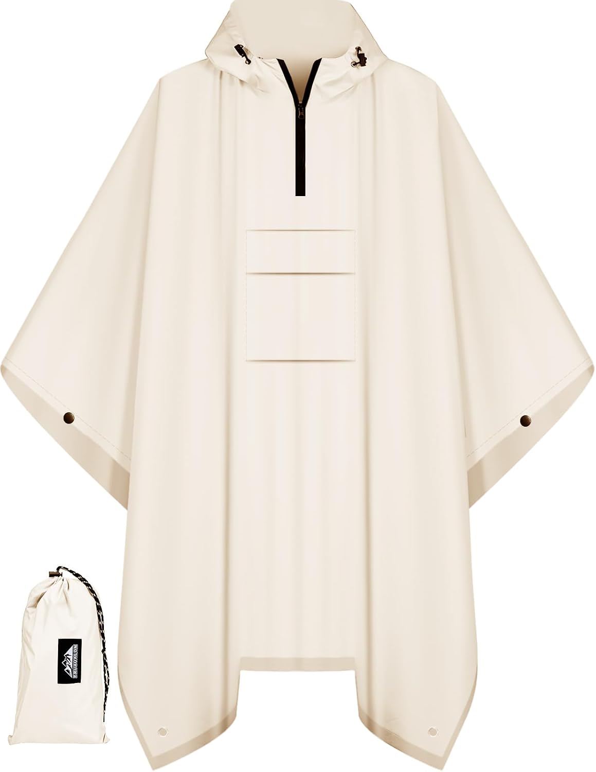 Bruvoalon 3-in-1 Rain Poncho with 1/4 Zip & Chest Pocket, Waterproof, Sunshade, Ground Mat for Adults & Youth Emergency
