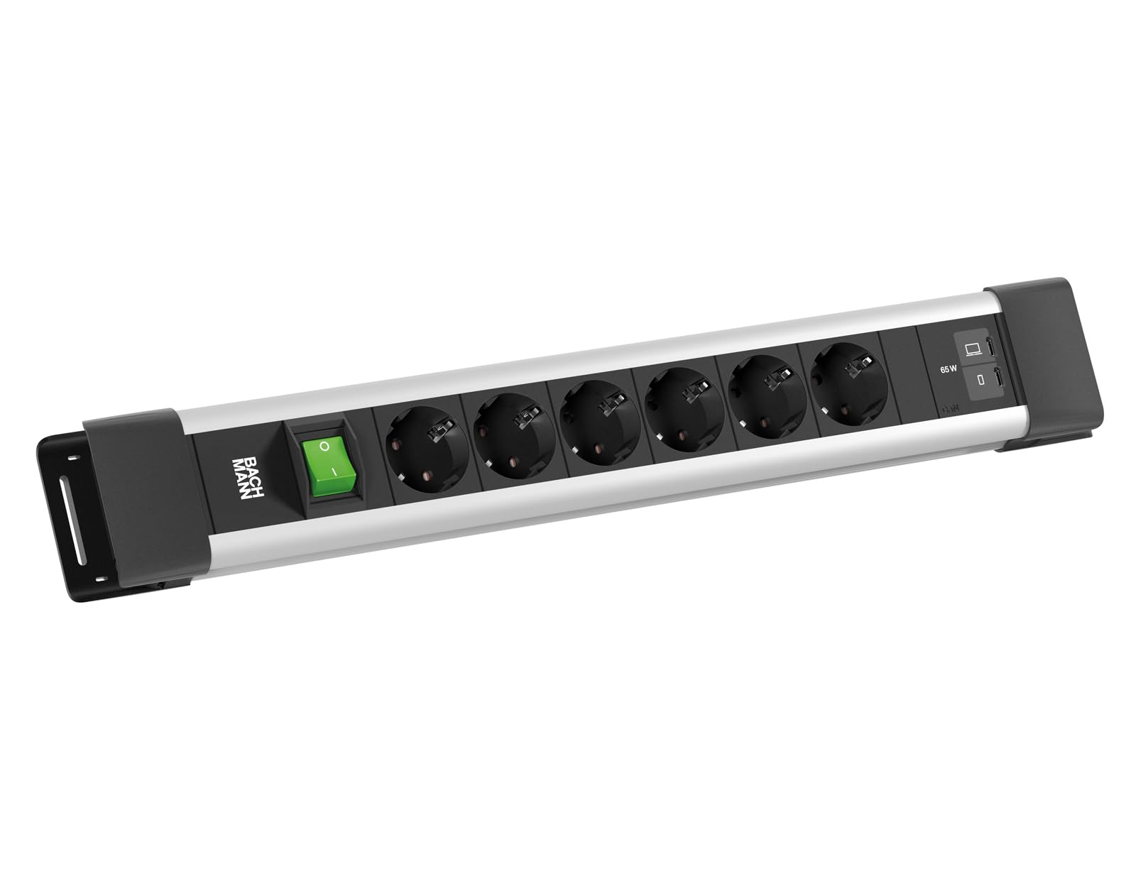 Bachmann CONNECTUS 6 x CEE7/3 1 x Interruptor, 1 x USB C/C 65 W L = 2,0 m CEE7/7 Gris