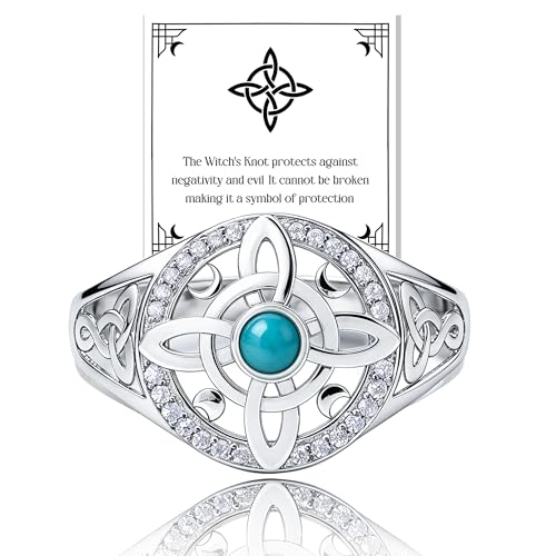 MDJY S925 Sterling Silver Witches Knot Ring for Women Celtic Witch Ring with Turquoise & Moon Phase Hypoallergenic Pagan Wiccan Spiritual Jewelry Gift for Her (7)