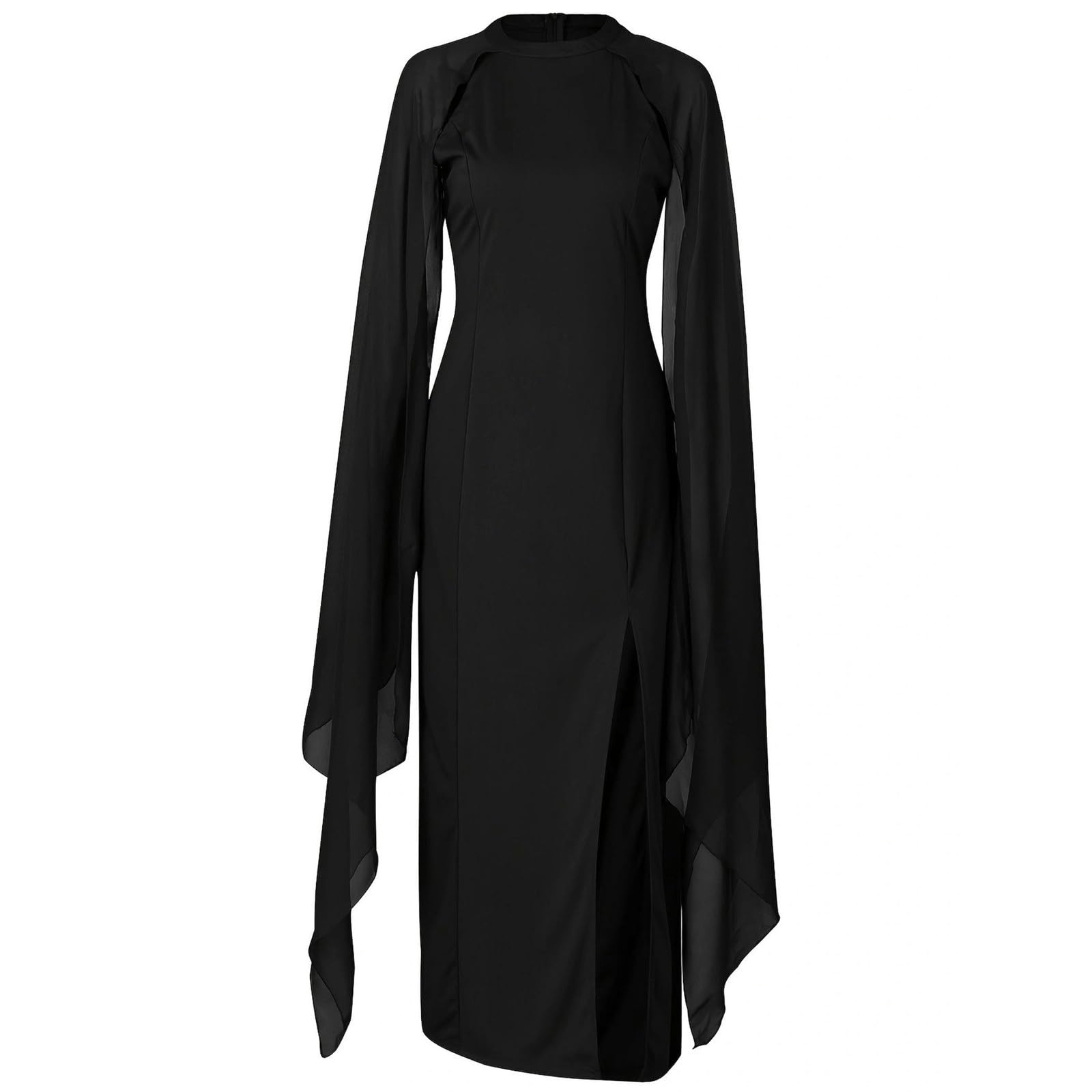 Vestito Lungo Donna Elegante Abito Lungo Senza Maniche con Scollo Alto E Spacco da Donna - Abito da Cocktail Vintage da Sera - Abito Lungo Aderente da Sposa Formale-Nero-s