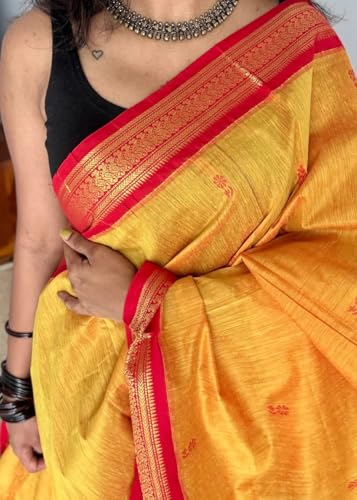 Image of Women's Kanjivaram Cotton Silk Saree South Indian Paithani Sari | gadwal cotton sarees with Zari Border and Blouse Piece - Suitable For All Indian Occasions and Festivals 191