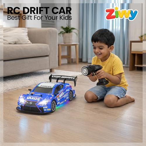 Image of Big Remote Control Car - Blue | 2.4G Rechargeable Drift Car with 150m Range | Smoke Effect, Neon Lights & Music | Best Gift for Boys & Girls 2 3 4 5 6 7 8+ Years