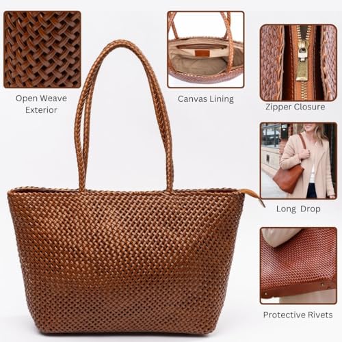 Large Leather Tote Bag for Women - Premium Quality Woven Leather Handbag with Superior Zipper Closure & 2 Pockets4