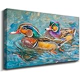AIHNBF Impression sur toile impressionniste - Motif canard mandarin - Oiseau sauvage coloré - Décoration pour salon, chambre à coucher, bureau - 40 x 60 cm