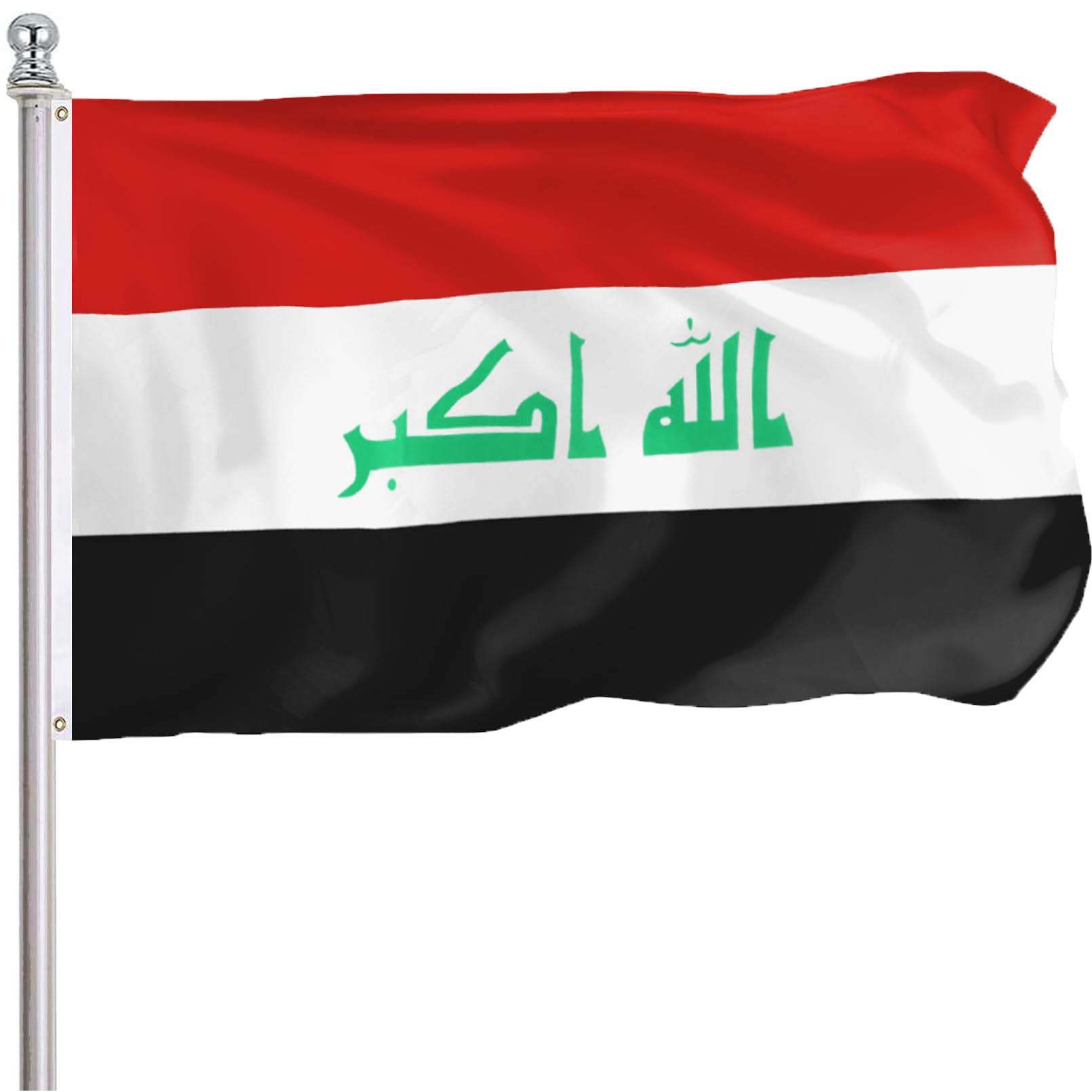 FLGCLUB Iraq Iraqi Flag 3x5 Ft Outdoor, Vibrant Color Fade Resistant Iraq Flags Polyster Double Stitched, Iraqi National Flag Canvas Header and Brass Grommets-image-35