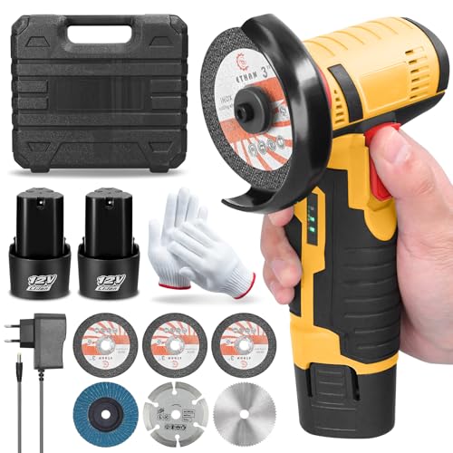 Mini Winkelschleifer, Akku Flex, Winkelschleifer Set 12V mit 2 Batterien 2000mAh, 19500rpm...