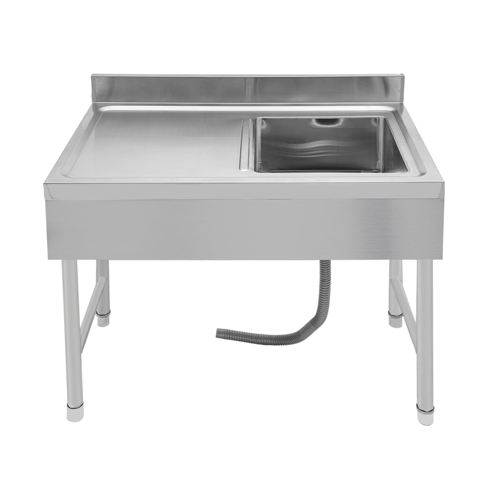 Lavabo da cucina indipendente, piano di lavoro in acciaio inox con 2 vasche senza rubinetto, scaffale a tre livelli, 100 x 50 x 80 cm