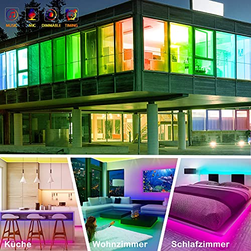 BIHRTC Led Strip15M Led Streifen mit 24 Tasten IR-Fernbedienung APP Steuerbar Musikalische Funktion 5050 RGB Led Band Selbstklebend Led Stripes Kit für Schlafzimmer, TV, Decke, Schrankdeko, Party – Bild 6