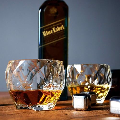 Image of IndElite Geometric Crystal Whiskey Glass | 10 oz Lead-Free Crystal Scotch Glass with Heavy Base, Diamond Cut Design | Premium Whiskey, Bourbon & Cocktail Glass for Men & Gifting, 340 ml (Set of 2)