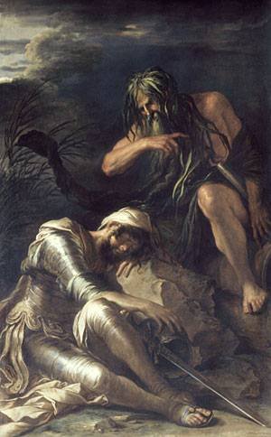Peinture à l'huile Le Rêve d'Énée par Salvator Rosa : reproduction haut de gamme 36x48 pouces