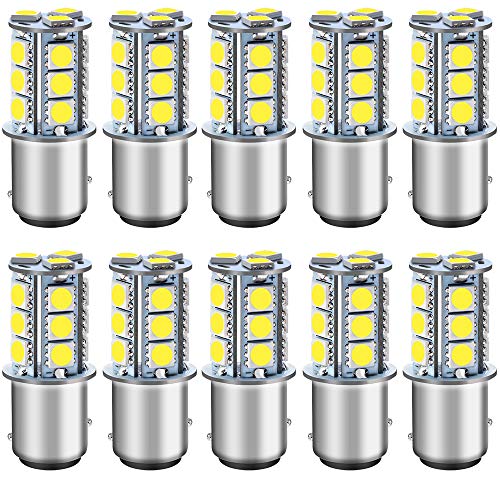Qoope 1157 2057 2357 7528 BAY15D LED Bulbs White 5050 18-SMD Replacement Lamps for 12V RV Interior Ceiling Dome Light /Camper Trailer Boat Lighting Bulbs/ Back Up Reverse Lights (Pack of 10)
