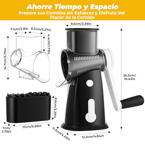 Miniatura 5 de Vihoom Rallador De Queso, Cortador De Verdura Con 5 Cuchillas De Tambor Intercambiables, Mandolina De Cocina Corte Más Rápido Y Fácil, Rallador De Verduras Para Queso, Pepino, Zanahoria, Nueces