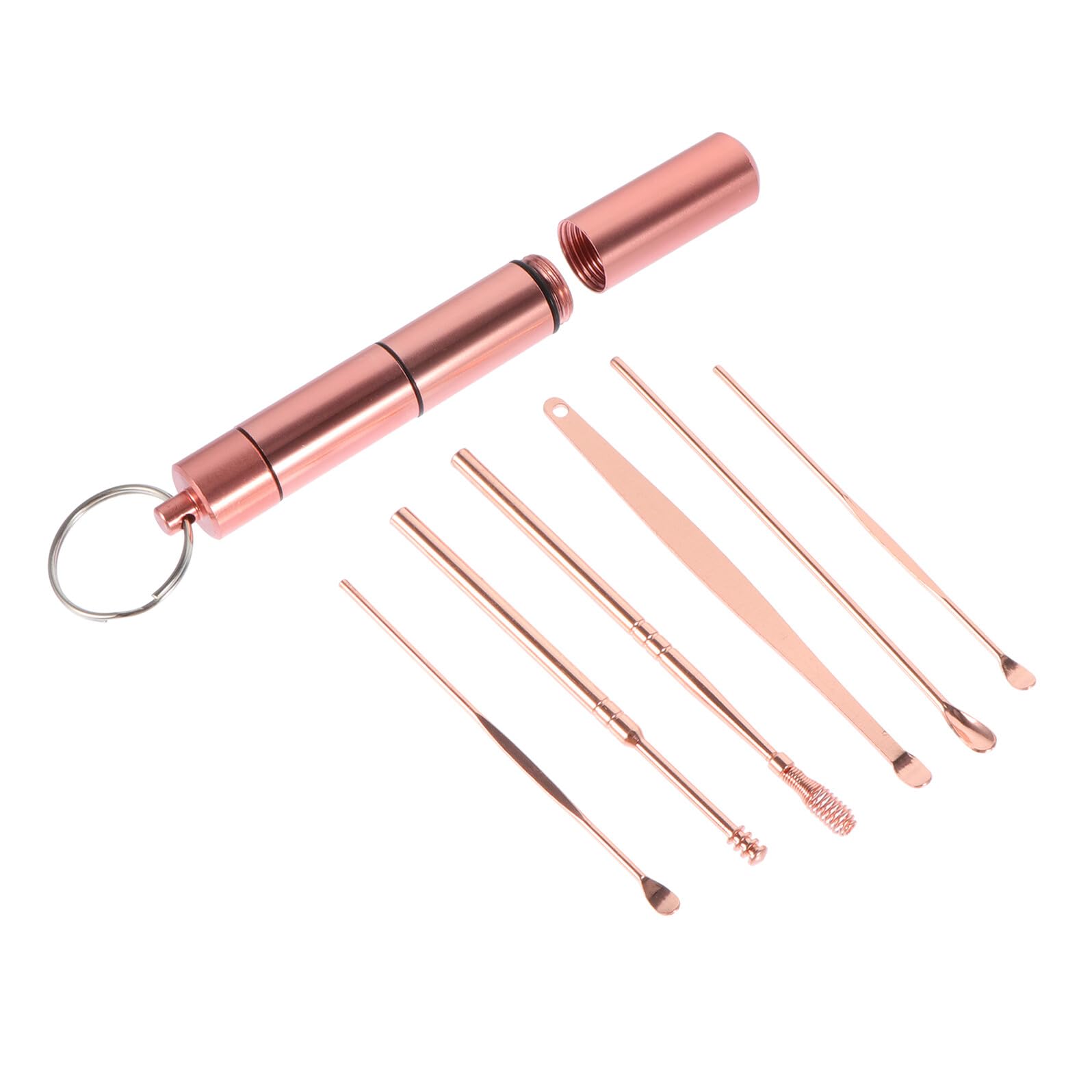 Artibetter Portable Stainless Steel Earwax Cleaners 7pcs Ear Pick Kit with Rose Gold Handle Portable Earwax Removal Tools