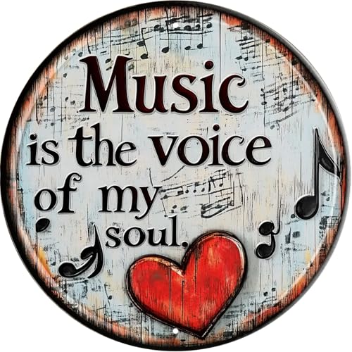 FWBOYSV Vintage Round Tin Music Is The Voice Of My Soul Sign Retro Metal Sign Suitable For Home...