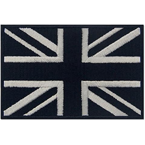 Tactical British Union Jack Flag Patch Embroidered Applique UK Great Britain Iron On Sew On Emblem - White & Black Cover