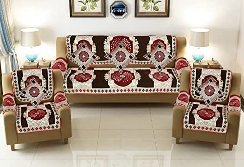 Image of SAWNA Homes Chenille Sofa Cover with Cushion Cover - 3+1+1 Sofa Covers Back 5 Seater Slipcovers for Home - 3 Seater & 2 Seater Protector Panels for Sofa Couch, 16 Piece, Maroon Coffee