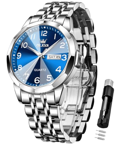 Image of OLEVS Watch for Men Luxury Dress Analog Quartz Stainless Steel Waterproof Luminous Date Business Two Tone Casual Wrist Watch