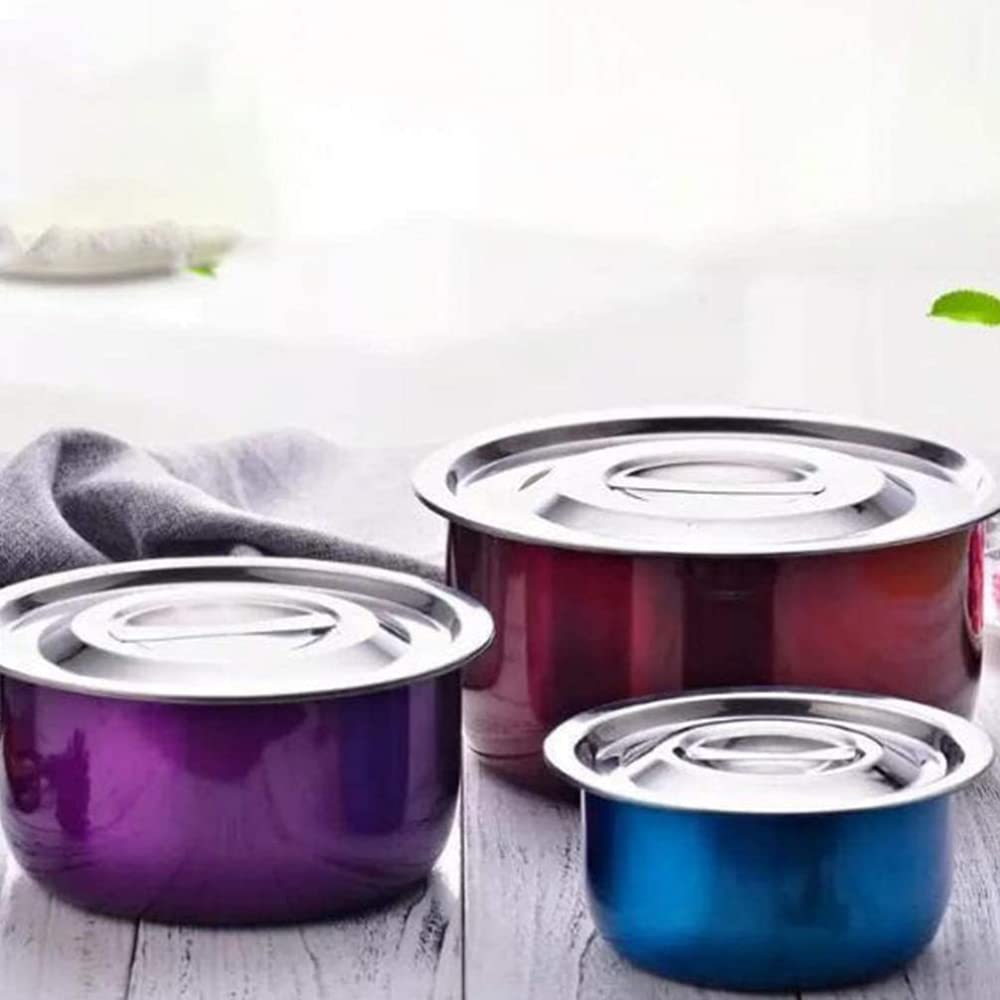 Cuenco De Acero Inoxidable De 3 Piezas con Tazón De Sopa De Tapa De Metal Recipiente De Comida para Restaurante Hotel En Casa