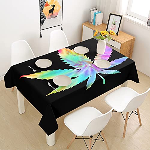 Cannabis Leaves Tablecloths 55"X55",Watercolor Marijuana Leaves Table Cover,Tropical Jungle Table Clothes For Youth Lady Boys Man,Boho Ethnic Gypsy Bedroom Weed Decor Black #TOP1