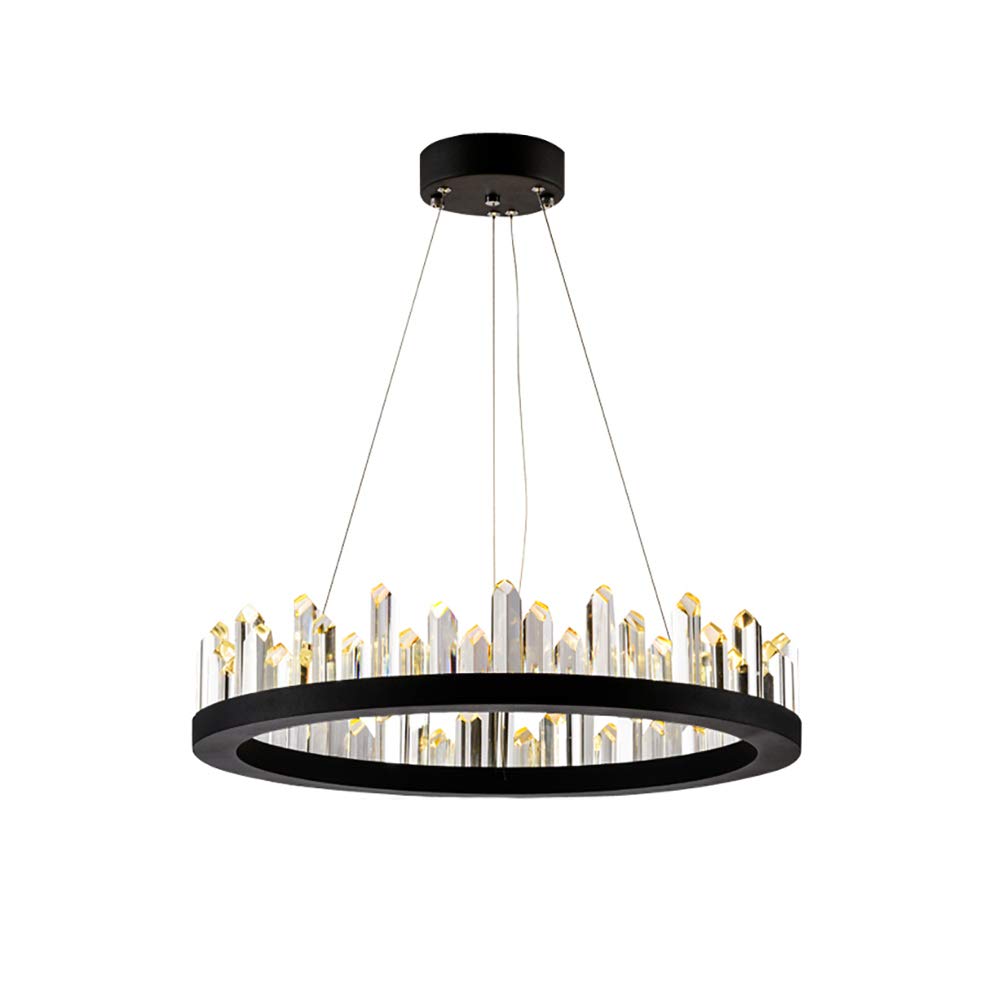 Creativo Luz De Techo Para Dormitorio Salón,38W Ajustable Metal Luz Colgante,Simple Negro Lujo Crystal Chandelier,Led Moderno 1-anillo Cristal Durante La Luz-Luz tricolor negra 60 * 11cm