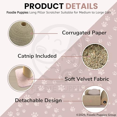 Image of Foodie Puppies Cat Scratching Post with Stable Base (78 cm, Long Pillar) | Durable Cardboard Paper Scratch Pole for Cats & Kittens | Indoor Cat Scratcher for Furniture Protection | Easy to Assemble