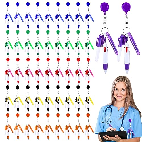 Kosiz 300 Pcs Nurse Pen Set Include 60 Retractable Shuttle Pens, 60 Mini Tip Highlighters, 60 Led Mini Keychain Flashlight, 60 Marker Pens, 60 Nurse Badge Clips For Office School Nurses Supplies #TOP20