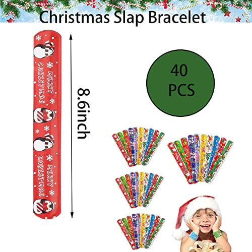 ATBEAMEN 40pcs Xmas Snap Bands Slap Bands Xmas Stocking Fillers for Kids Boys Girls Xmas Presents, Snap Bracelets Slap Wristbands Xmas Gifts for Kids Xmas Party Bag Fillers Toys, ATB-PPQ-QQ